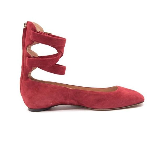 Red Suede Ankle Wrap Ballet Rubino 39 Flats - Picture 5 of 12